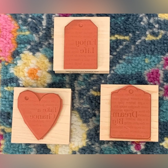 NWOT - 3 Hero Arts, Wood Mounted Rubber Stamp, Tag Style w/ Positive Message - Picture 2 of 3